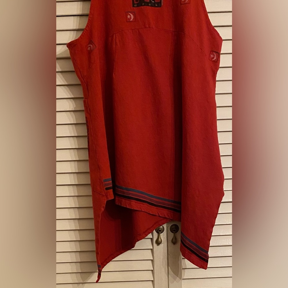 Blue Fish Red Handkerchief Dress / Tunic w Opposing Diagonal Hems - Picture 7 of 9